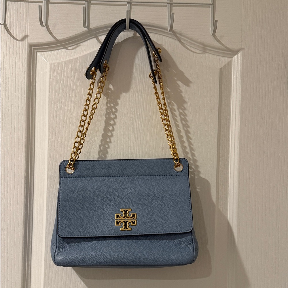 Tory Burch Slate Blue Shoulder Bag with Gold Chain